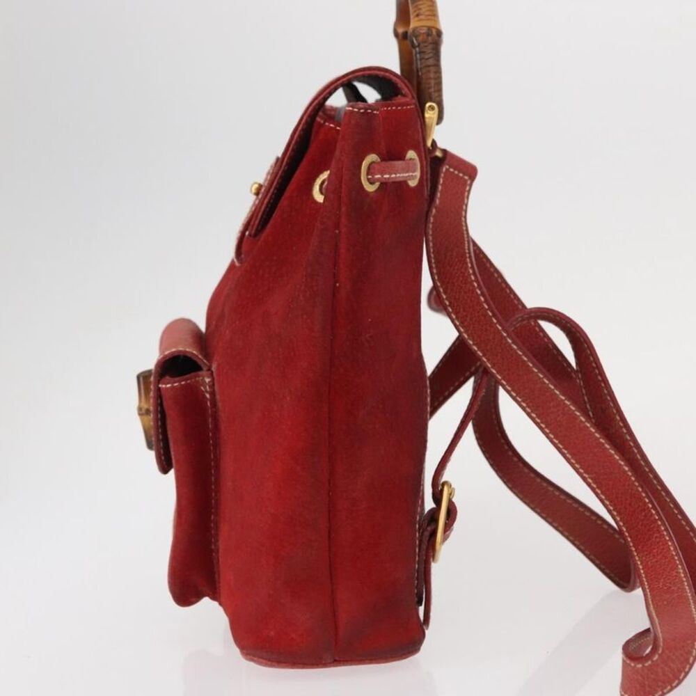 Gucci Vintage Bamboo Backpack Leather Red Leather Backpack Bag - Picture 3 of 16